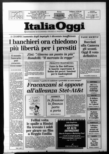 Italia oggi : quotidiano di economia finanza e politica